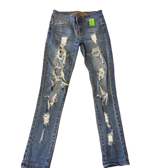 Ripped Distressed VIP Jeans Straight Leg Denim Size 0 Machine Washable 98% Cotto - Picture 1 of 5